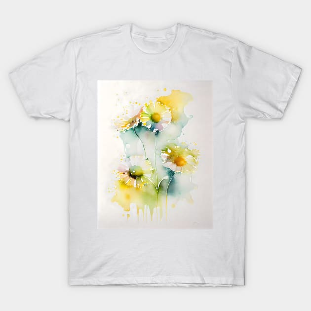 Abstract Watercolor Daisies Flower Design T-Shirt by designs4days